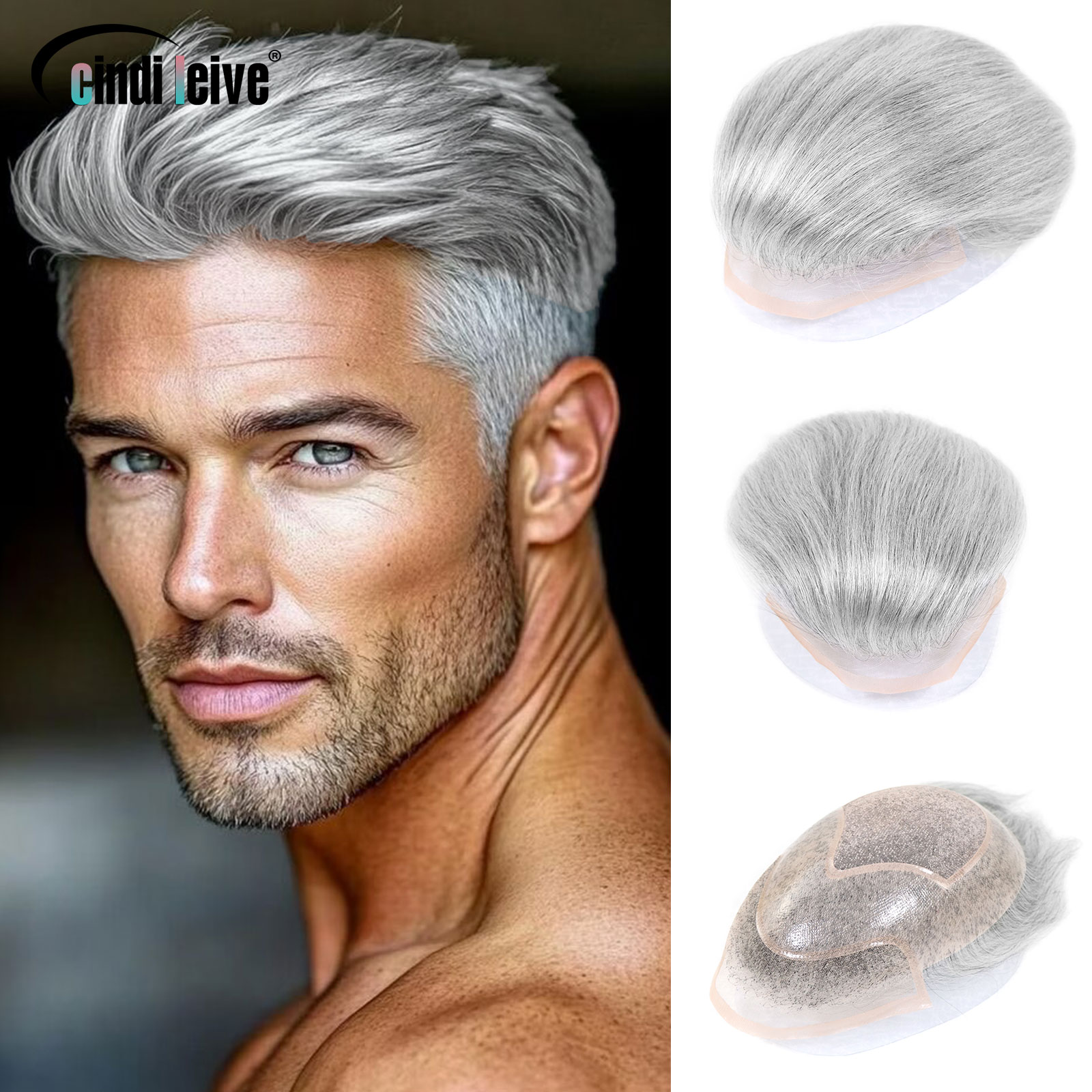 #1B80 Grey Men Toupee Human Ha - Men'S Grooming Tape ulasan dan harga